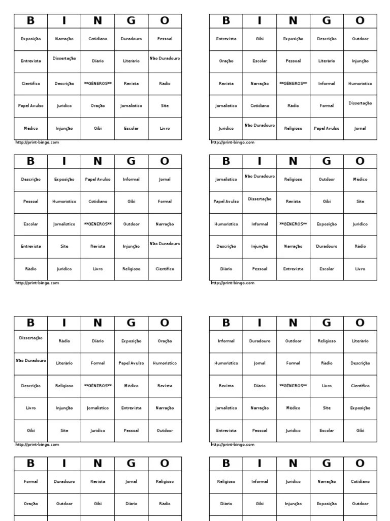 Bingo Gêneros Textuais Business