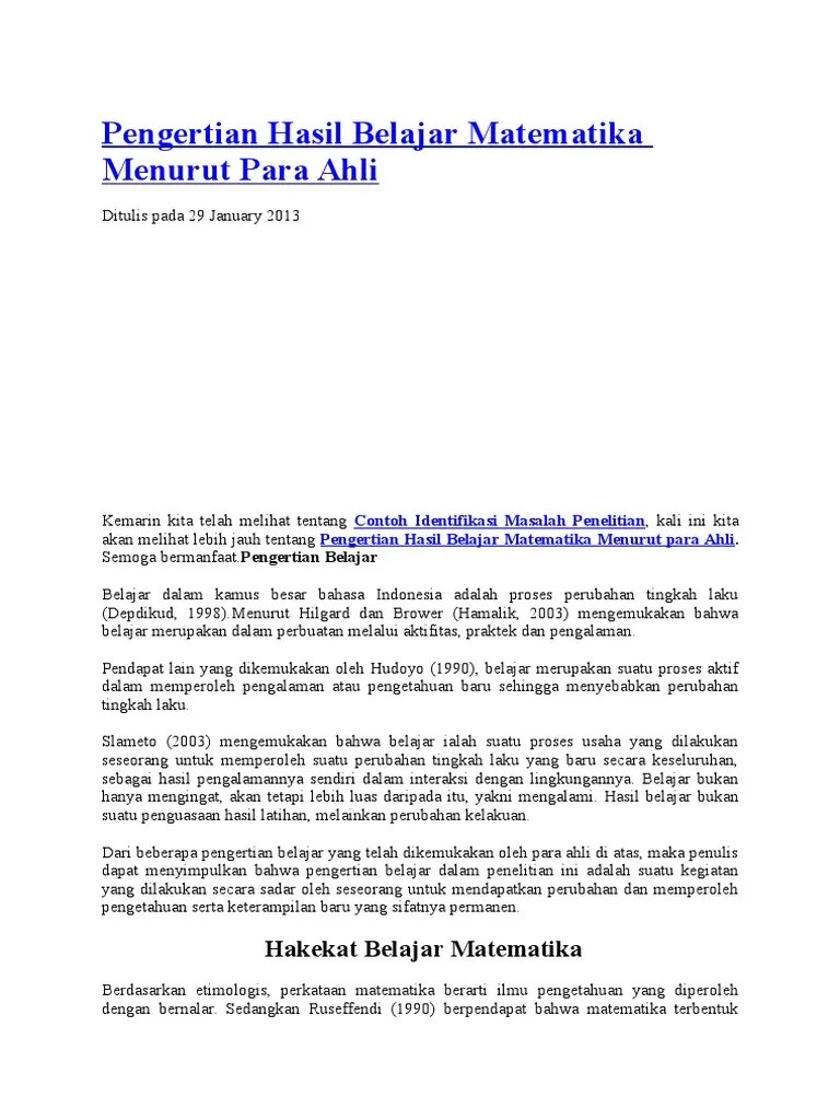 Pengertian Hasil Belajar Matematika Menurut Para Ahli