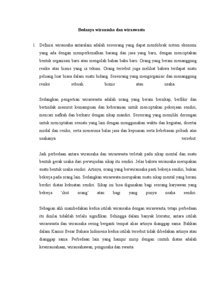 Bedanya Wirausaha Dan Wiraswasta | PDF
