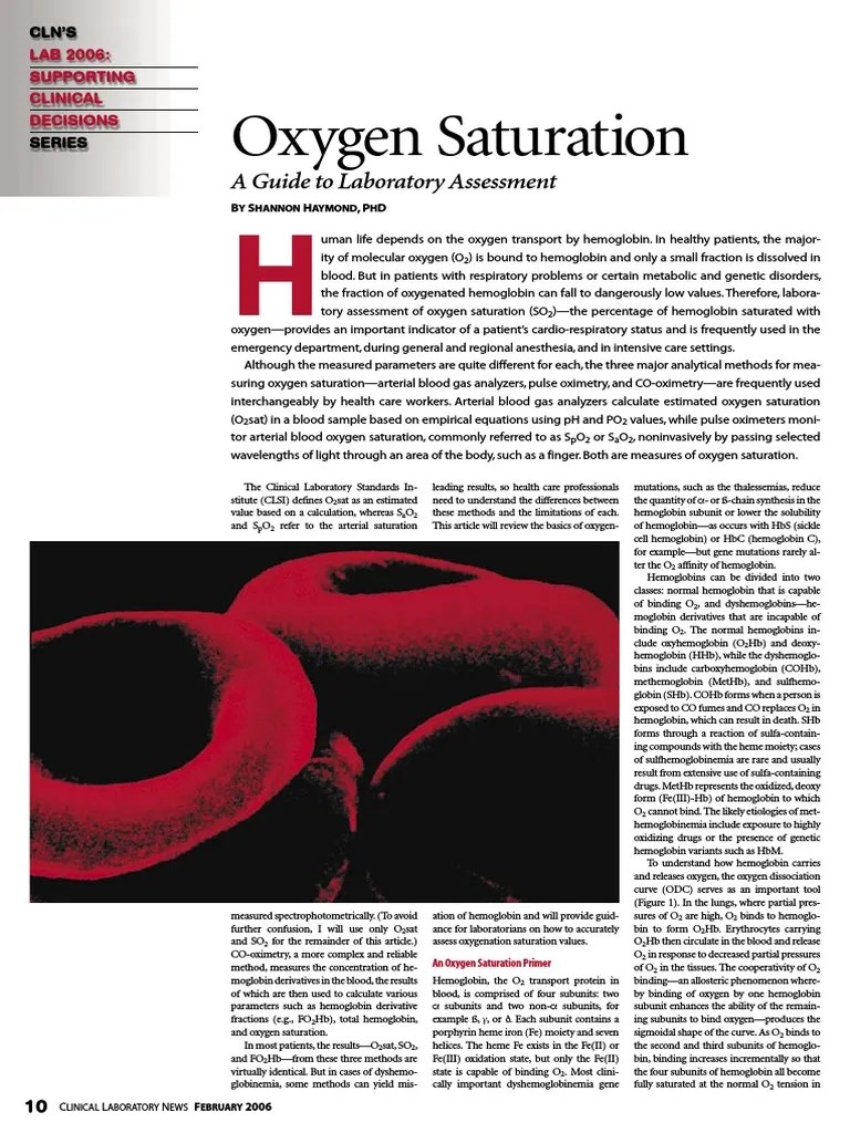 Oxygen Saturation Laboratory Assessment Hemoglobin Chemistry