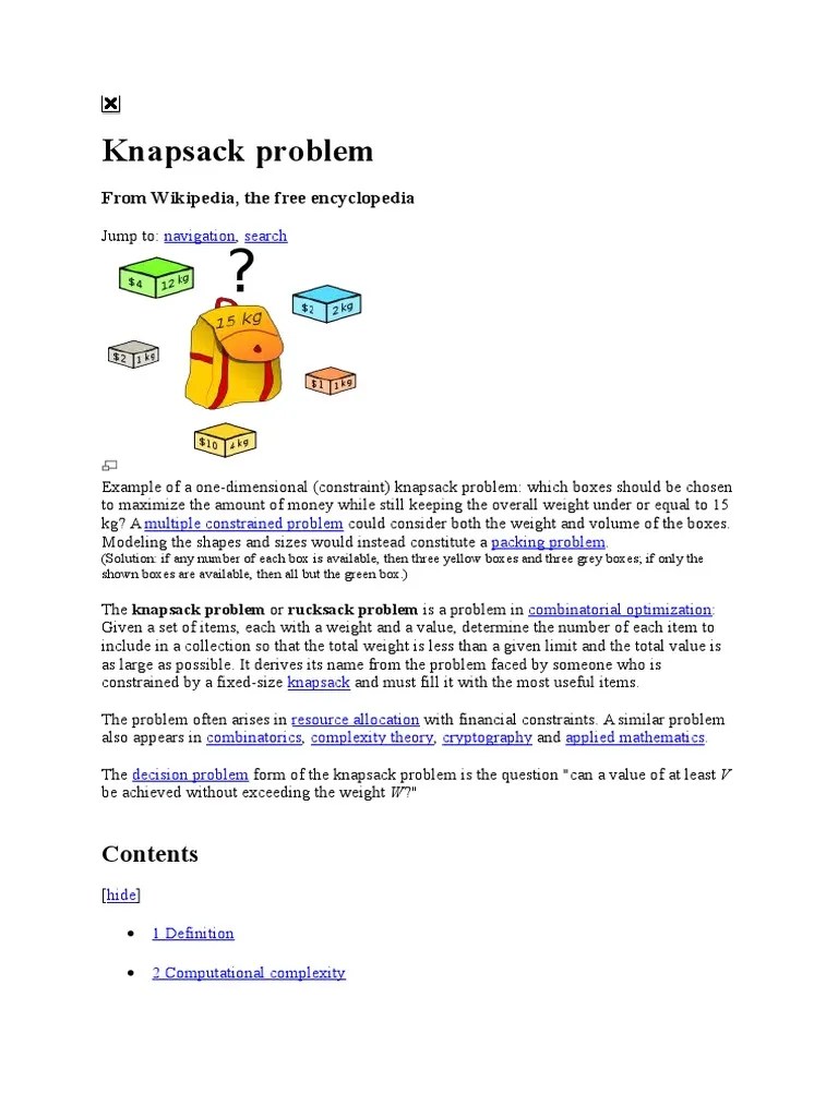 Knapsack Problem Discrete Mathematics Theoretical Computer Science