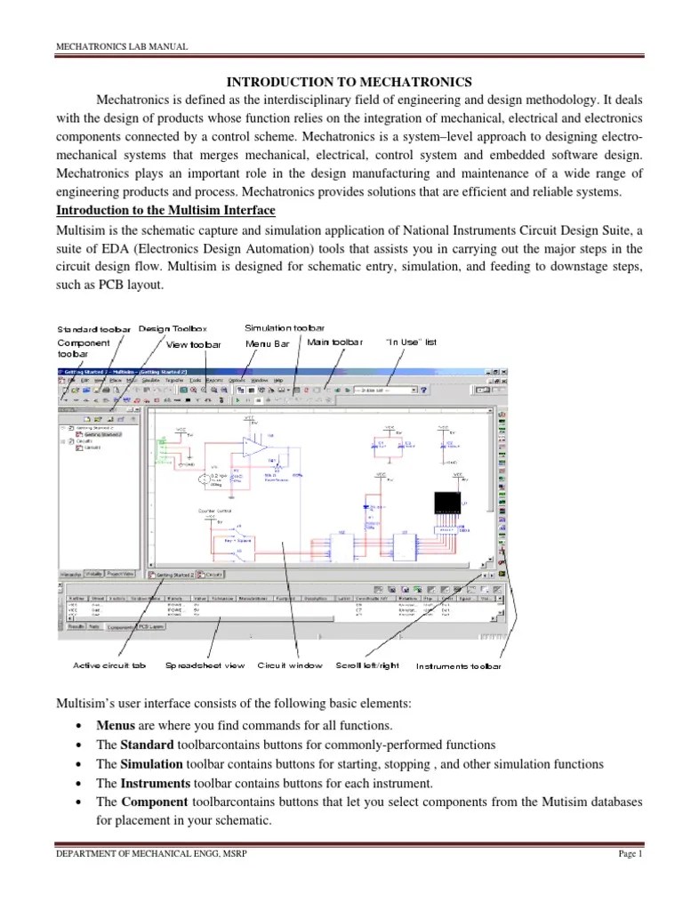 Mechatronics Lab Manual MultSim PLC Ladder Simulation Circuits Diploma