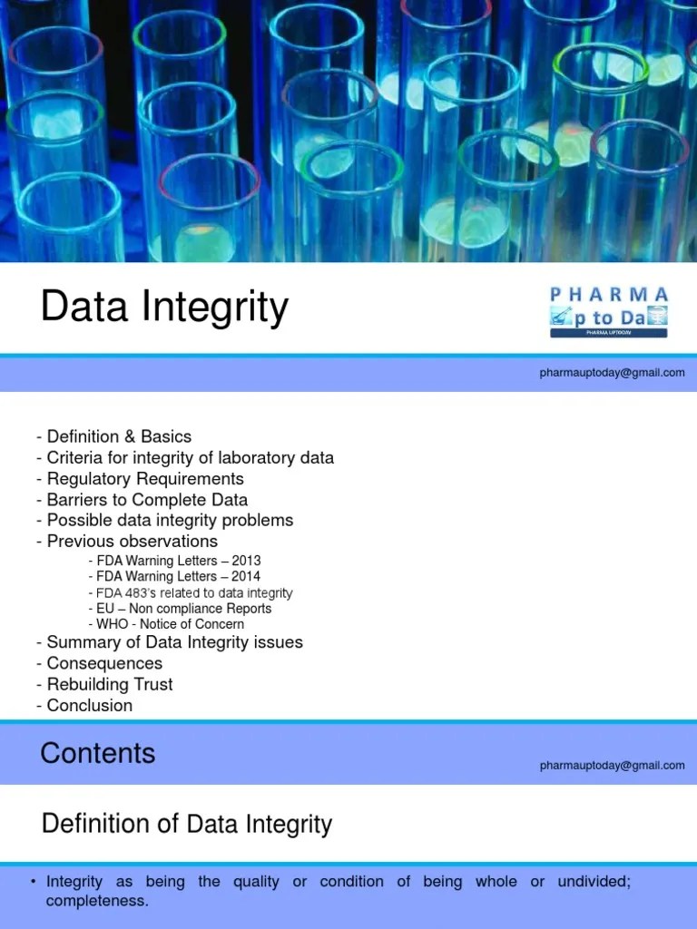 Presentation on Data Integrity in Pharma Food And Drug Administration