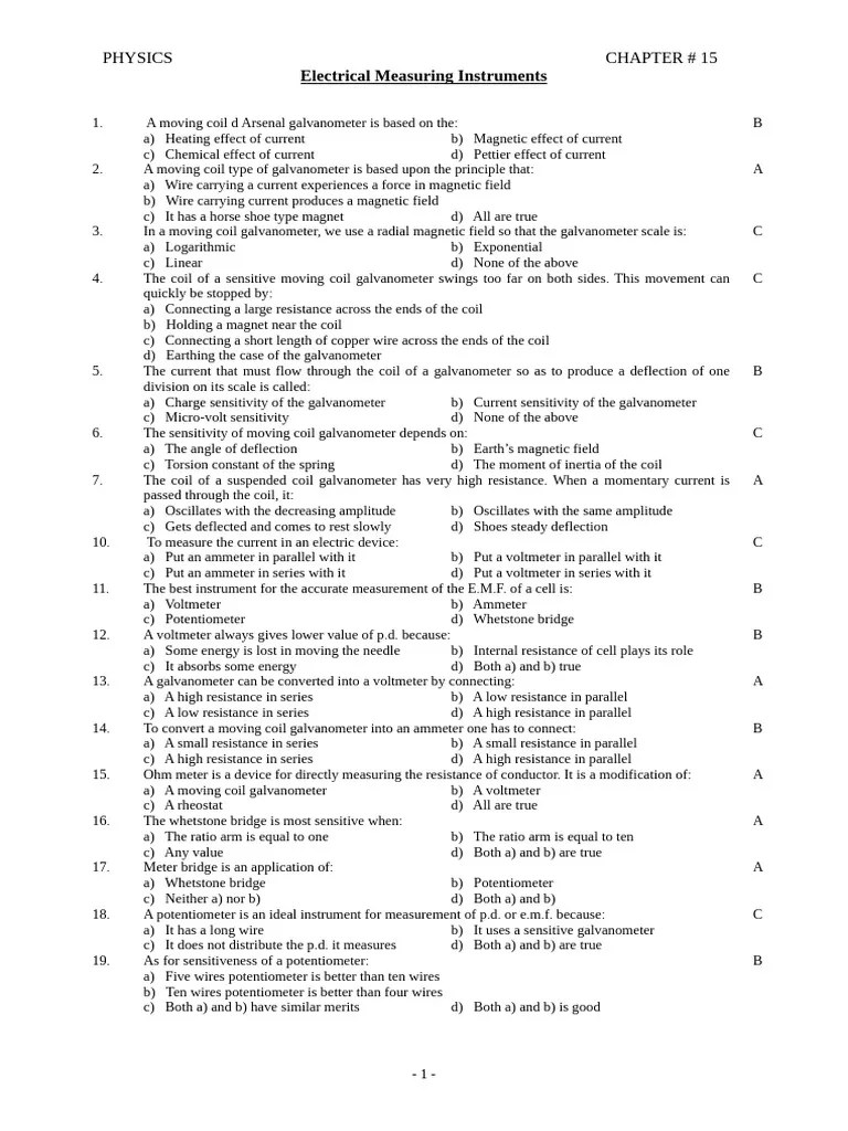 Chapter 15 Electrical Measuring Instruments PDF Electric Current