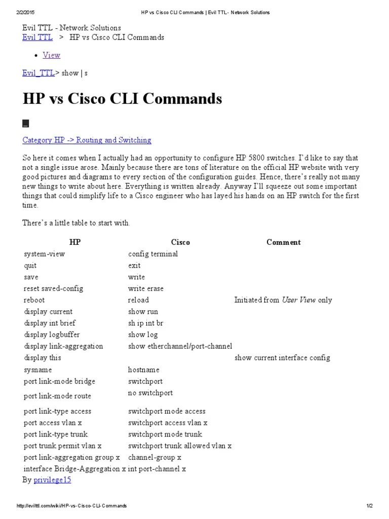 HP Vs Cisco CLI Commands PDF
