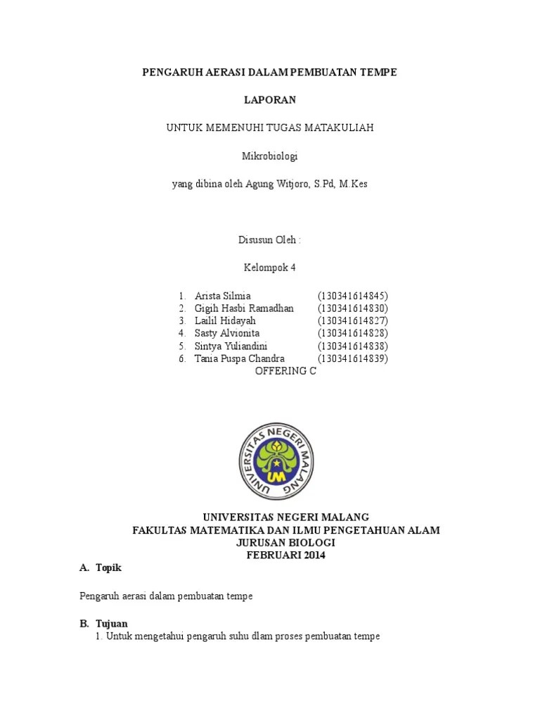 Pengaruh Aerasi Dalam Pembuatan Tempe | PDF