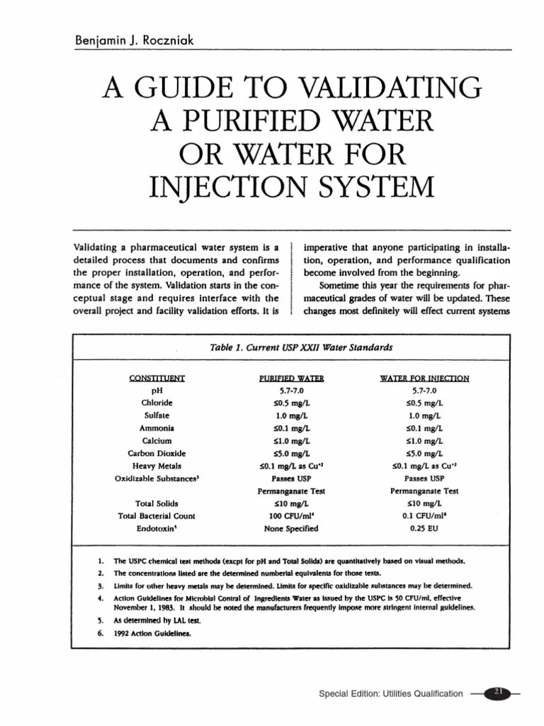 A Guide To Validating Purified Water PDF Verification And