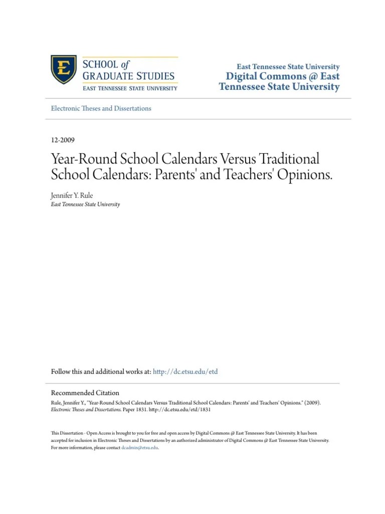 YearRound School Calendars Versus Traditional School Calendars