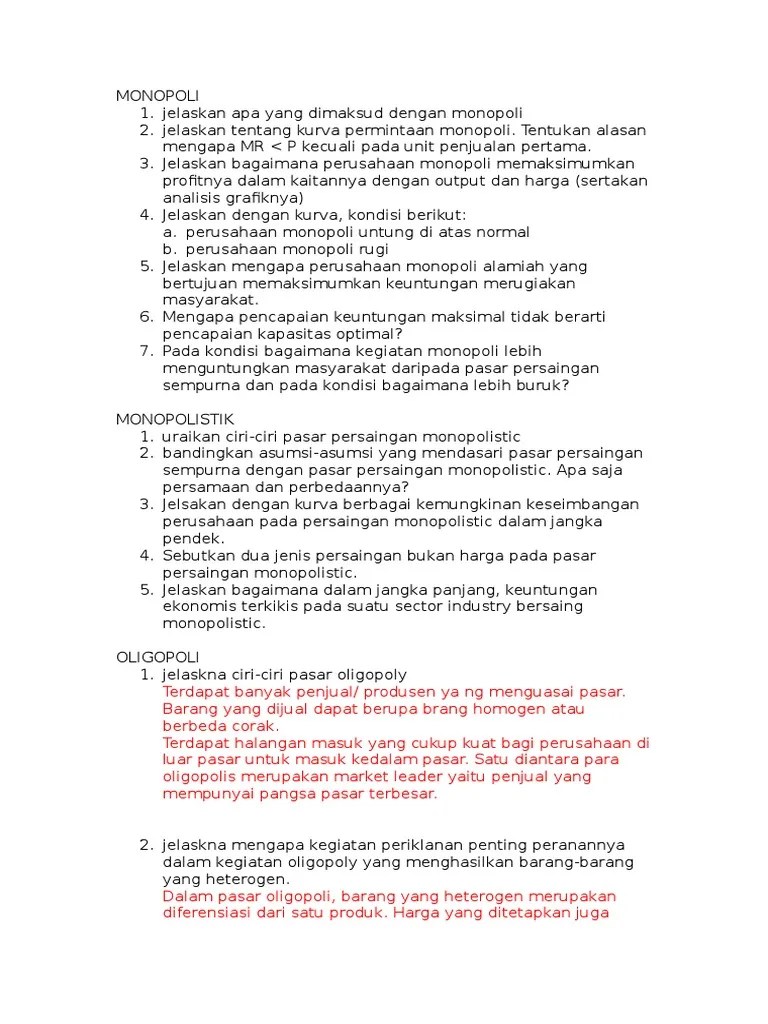Soal Monopoli Monopolistik Oligopoli | PDF