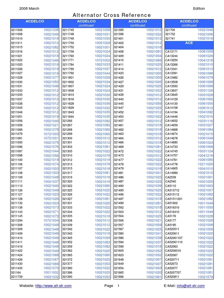 Gm Alternator Identification Chart
