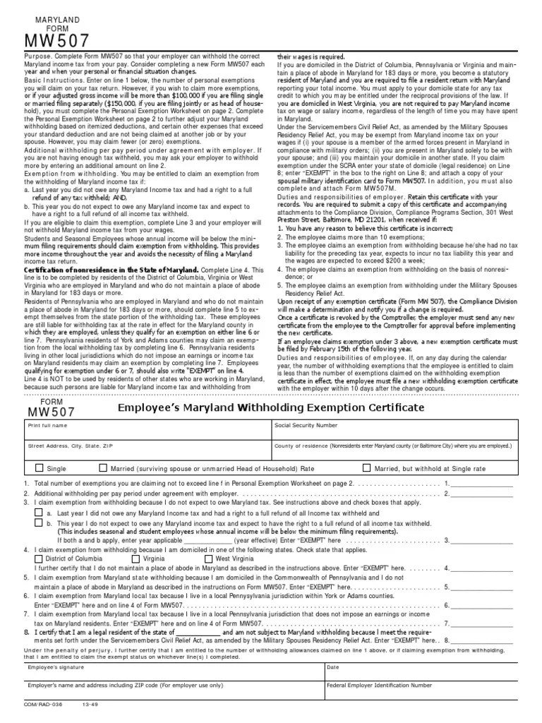Maryland Tax Exemption | Personal Exemption (United States