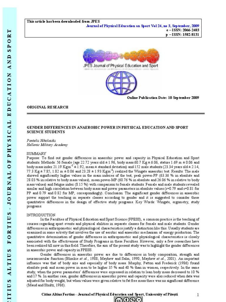 p. Nikolaidis Gender Differences in Anaerobic Power Standard