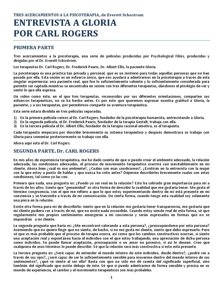 Entrevista A Gloria Por Carl Rogers PDF Verdad Psicoterapia