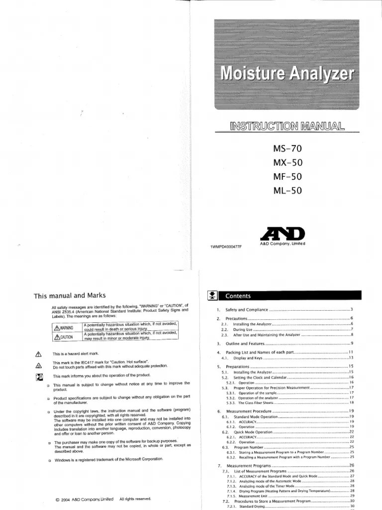 Instruction Manual Moisture Analyzer PDF