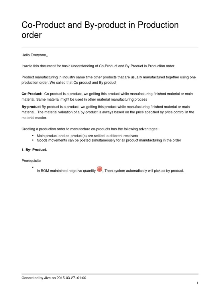 CoProduct and ByProduct in Production Order PDF Business Economies