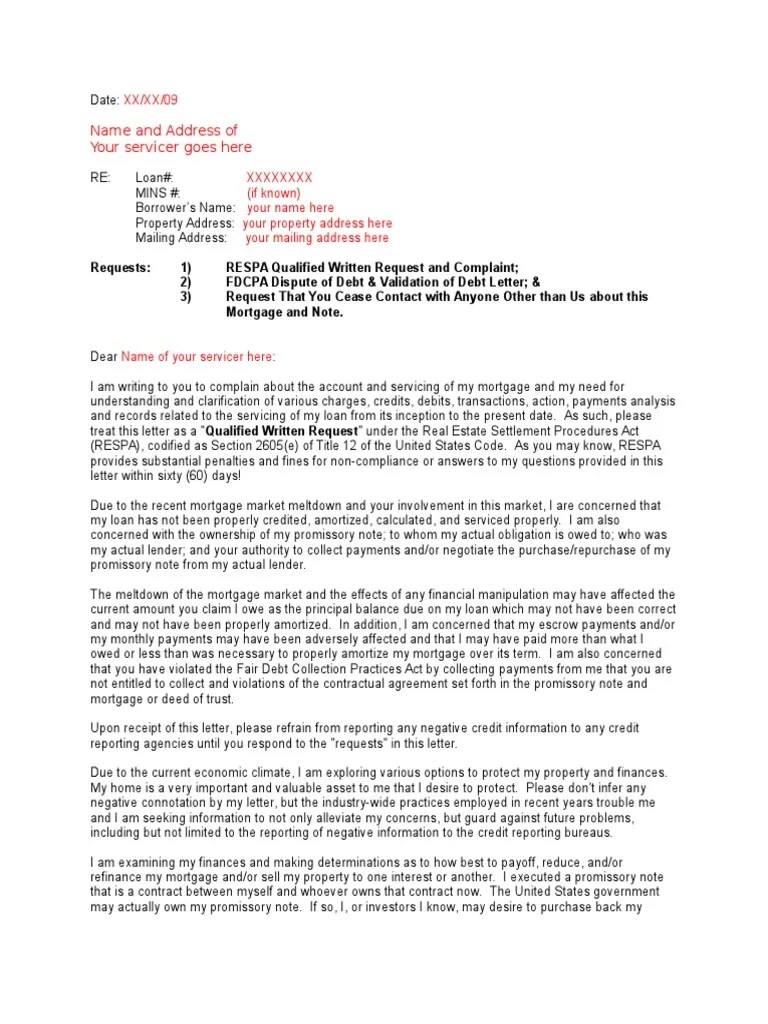 Sample Qualified Written Request 2 Mortgage Loan Fannie Mae Free