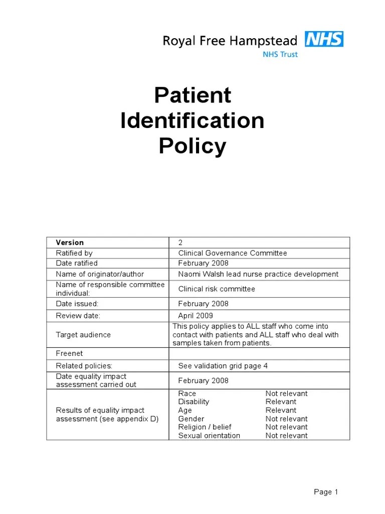 Patient Identification Policy PDF Patient Emergency Department