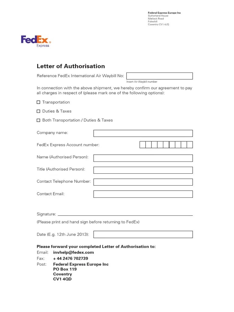 FedEx Letter of Authorisation