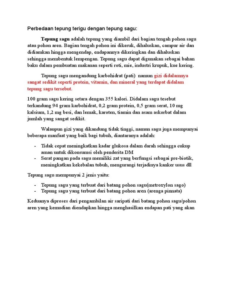 Perbedaan Tepung Terigu Dengan Tepung Sagu | PDF