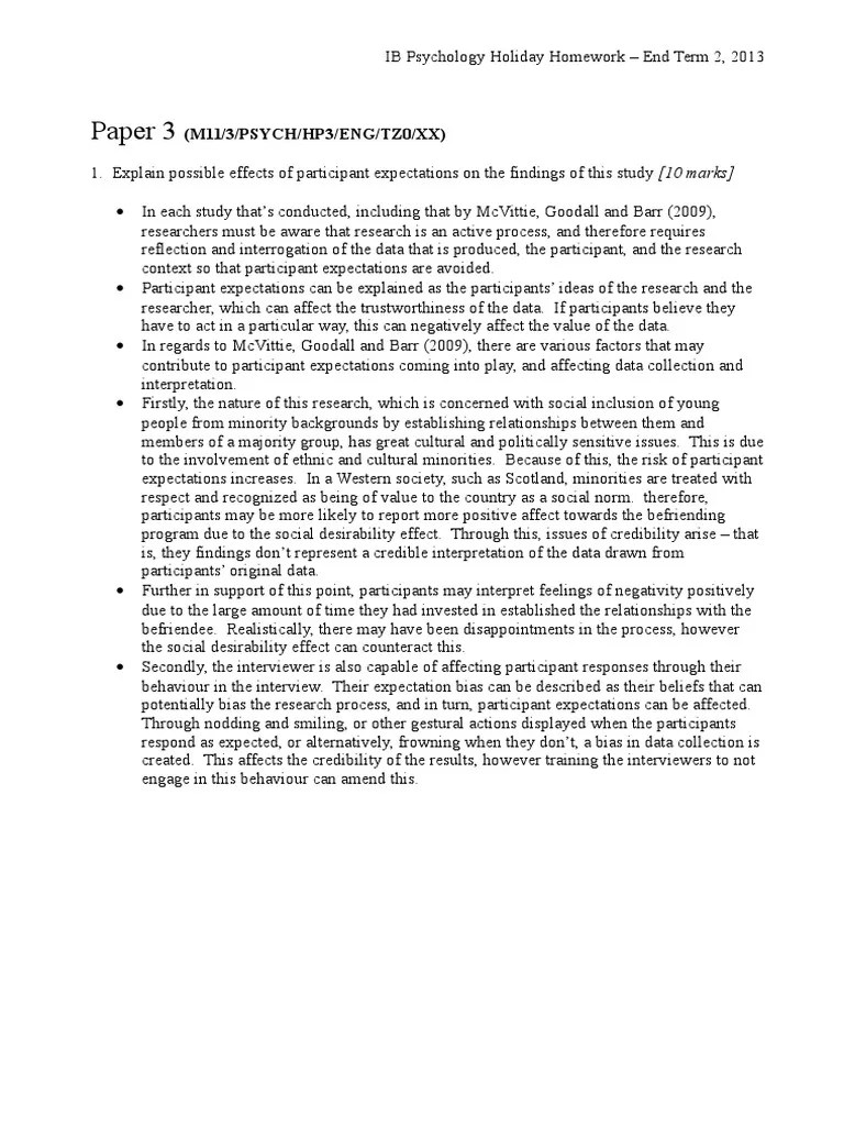 May 2011 IB Psychology Paper 3 Responses Qualitative Research