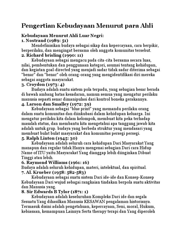 Pengertian Kebudayaan Menurut para Ahli | PDF