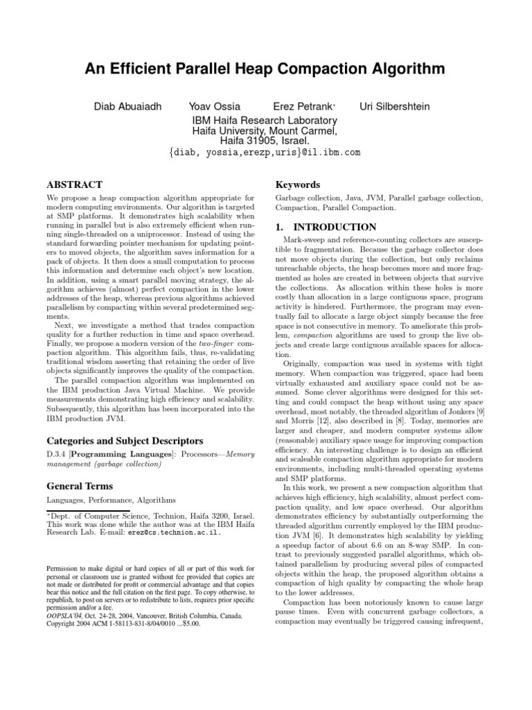 An Efficient Parallel Heap Compaction Algorithm PDF Pointer