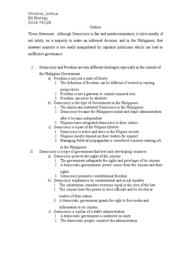 Outline For Position Paper Democracy Political Ideologies