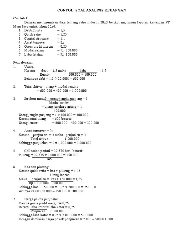Contoh Soal Analisis Laporan Keuangan Dan Jawabannya - Nusagates