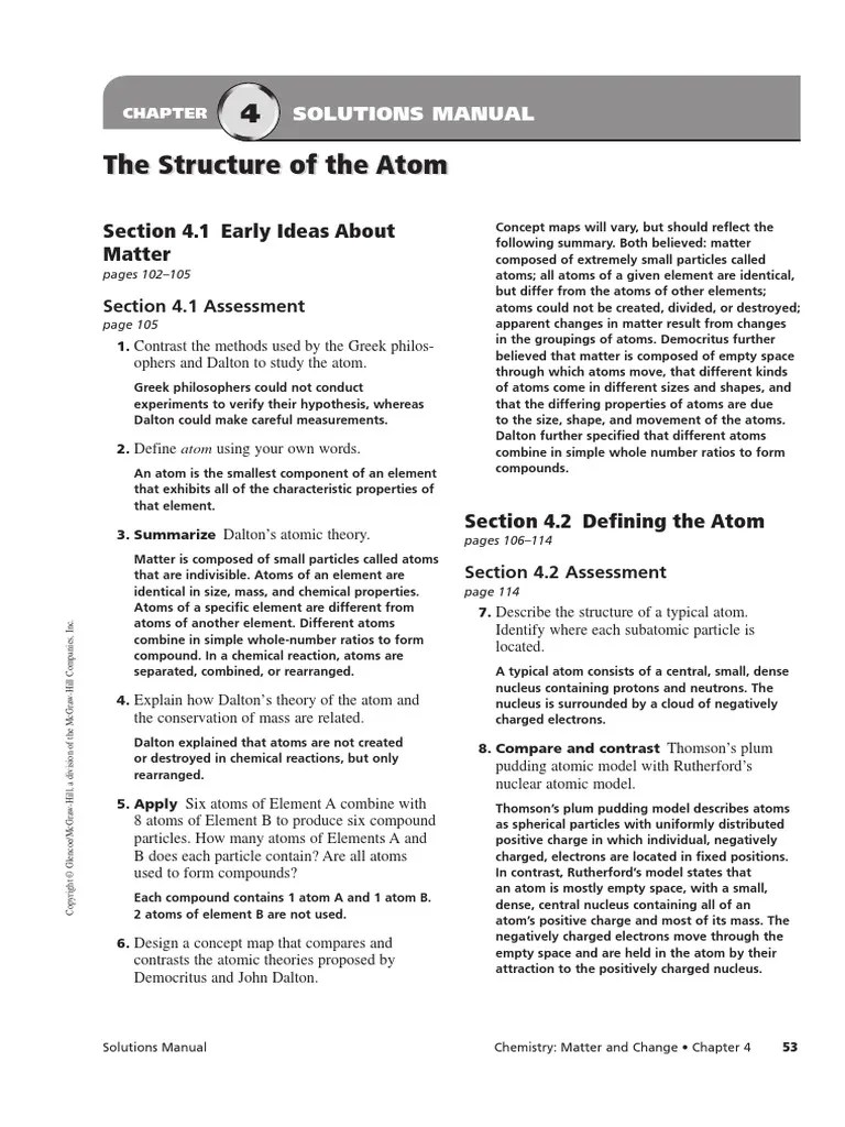 Chapter 4 Assessment, SOLUTION MANUAL The Structure of the Atom | Atoms