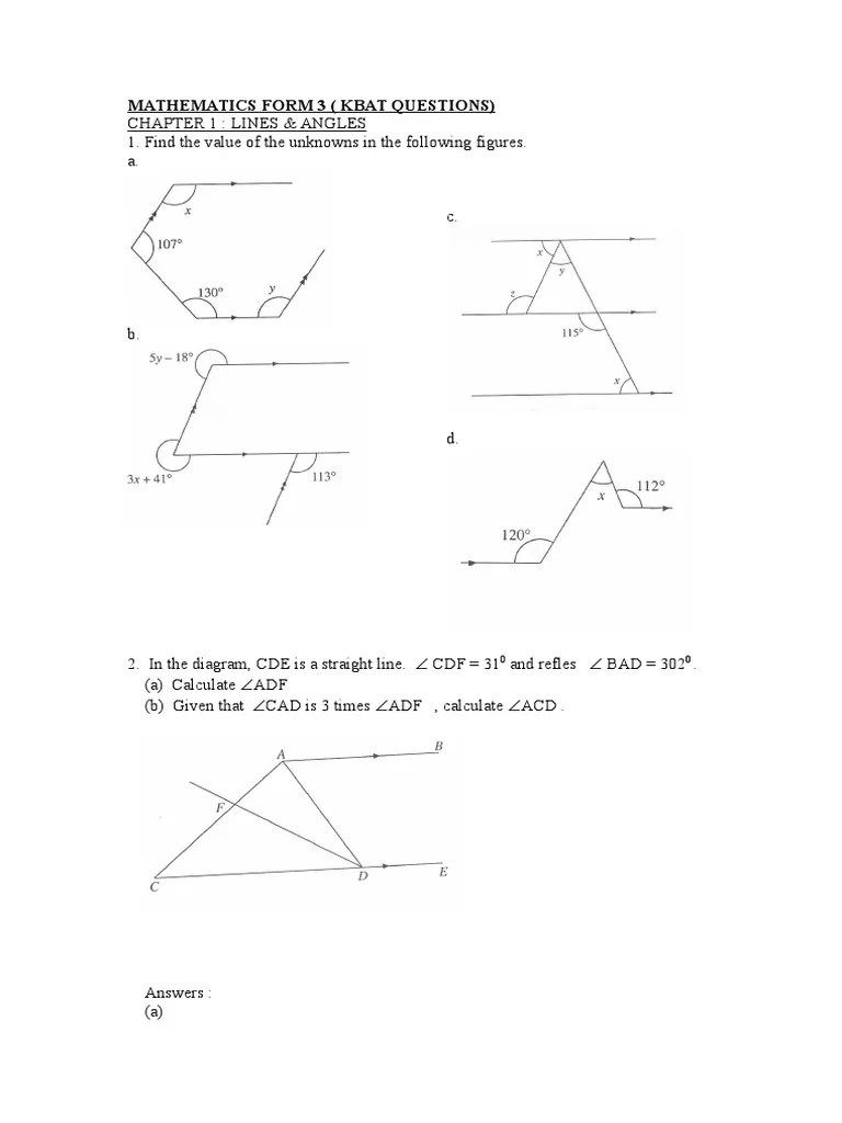Mathematics Form 3 Chapter 1 Exercise With Answers Exercise Poster