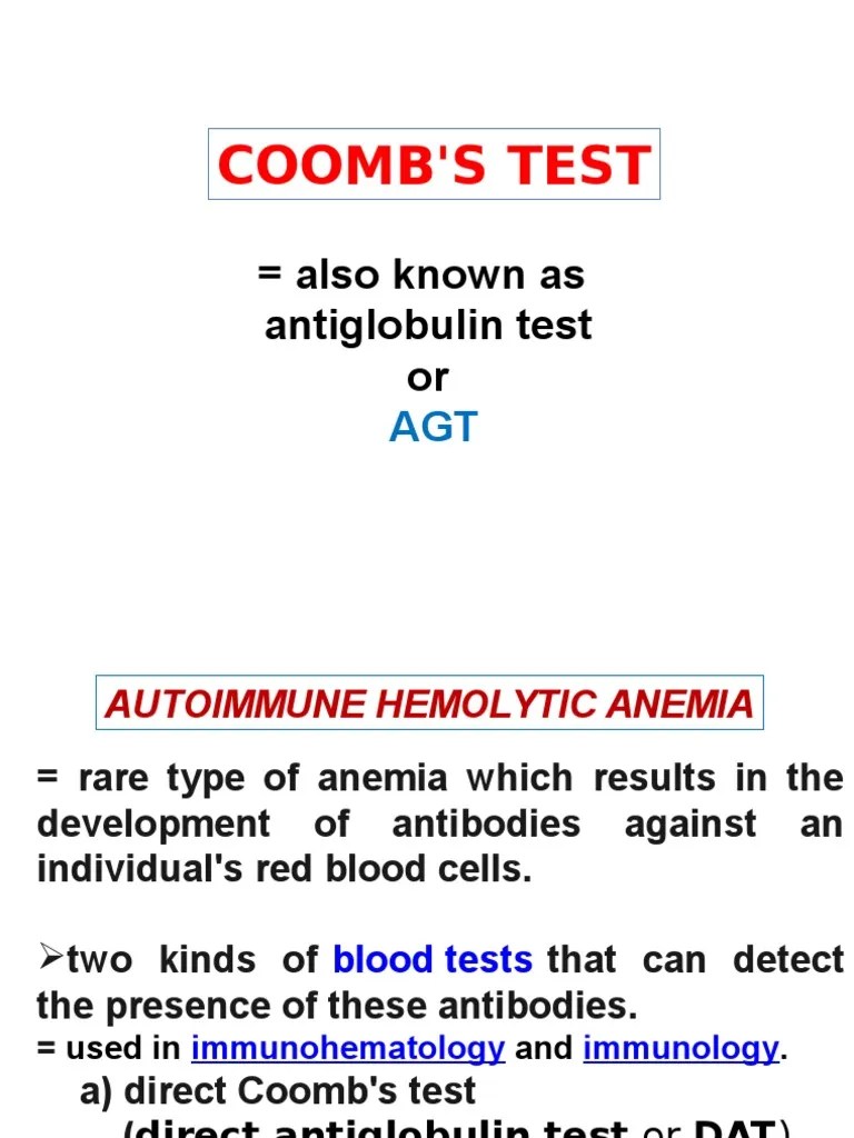 Coombs Test Hematology Immune System