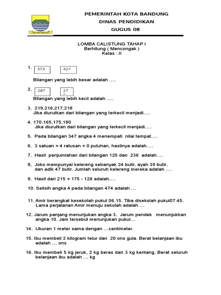 Contoh Soal Calistung Anak Tk Terbaru 2019