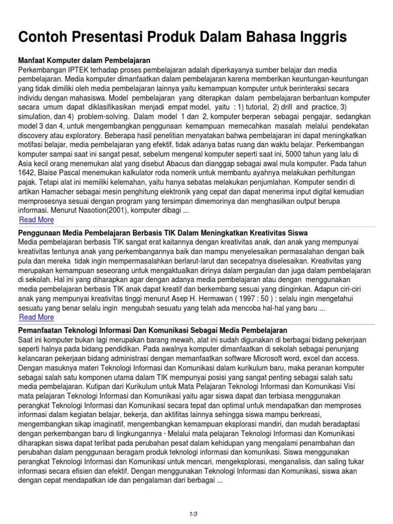 Contoh Presentasi Produk Dalam Bahasa Inggris | PDF
