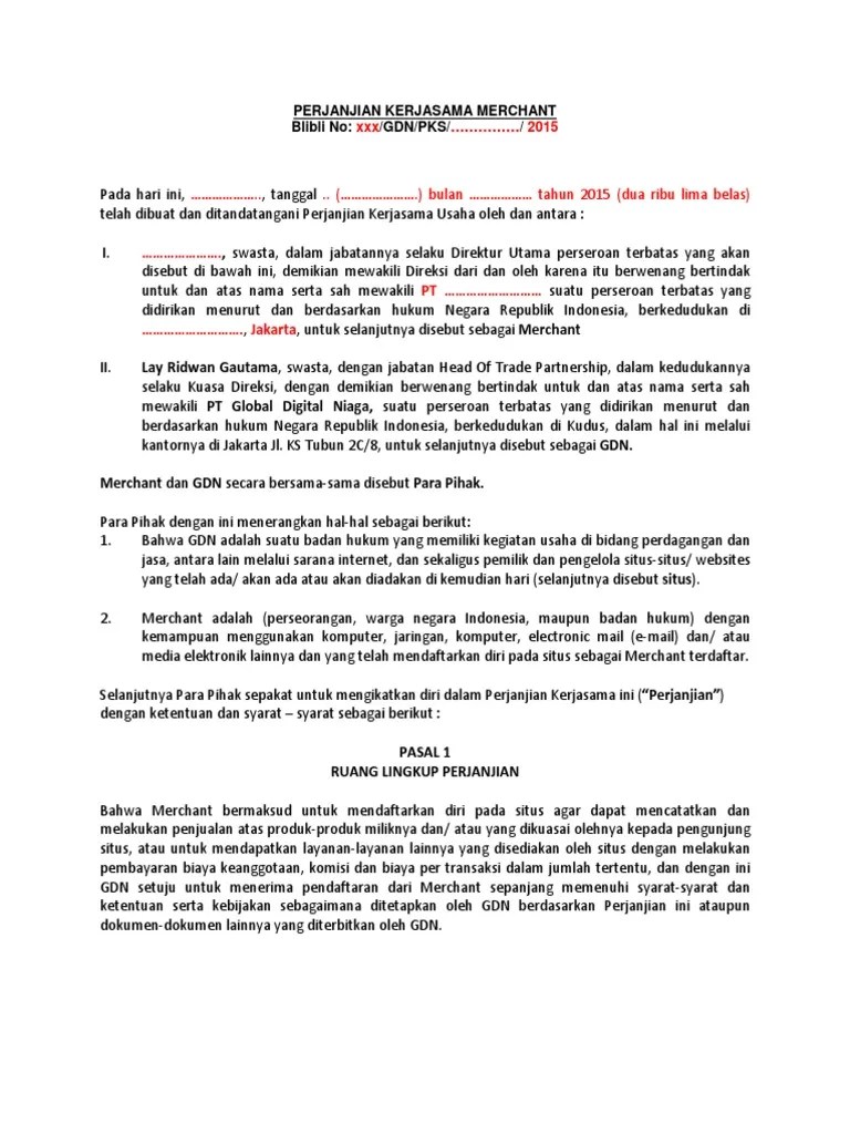 Contoh Surat Perjanjian Kerjasama Usaha Bersama Aneka