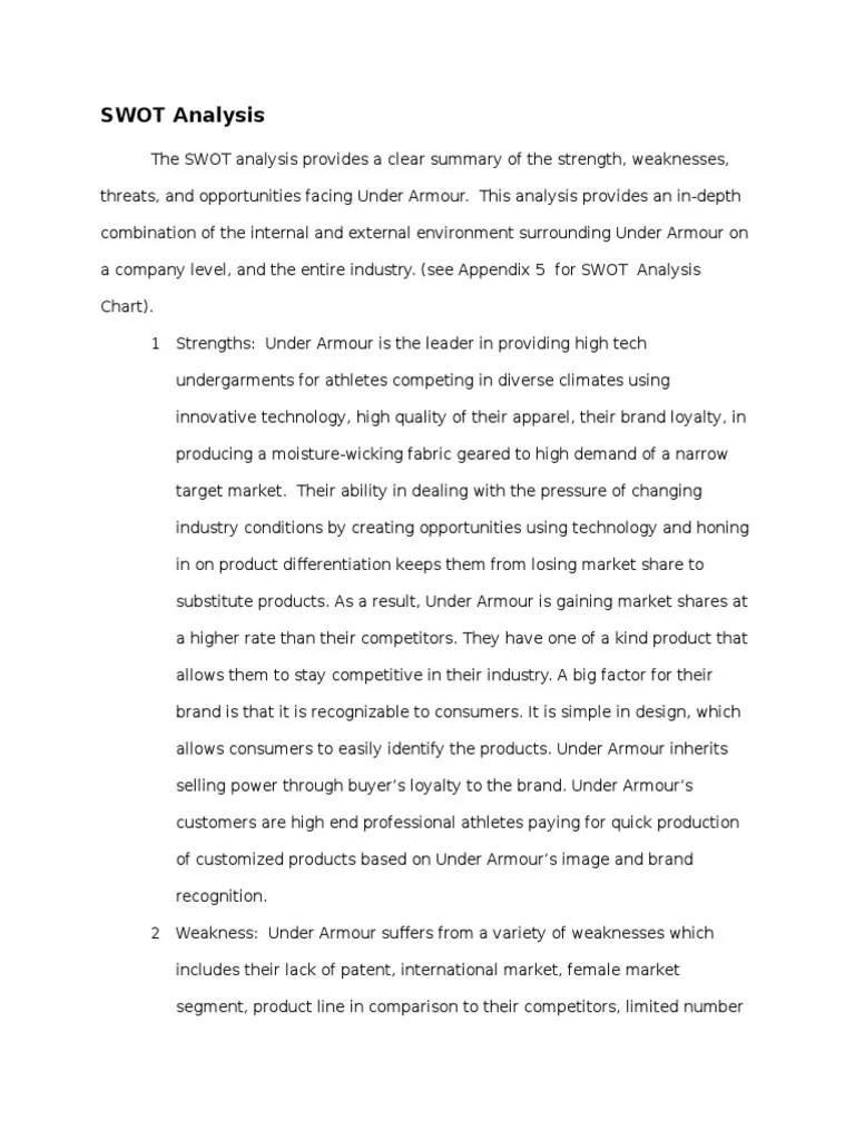 Swot Analysis of Under Armour PDF