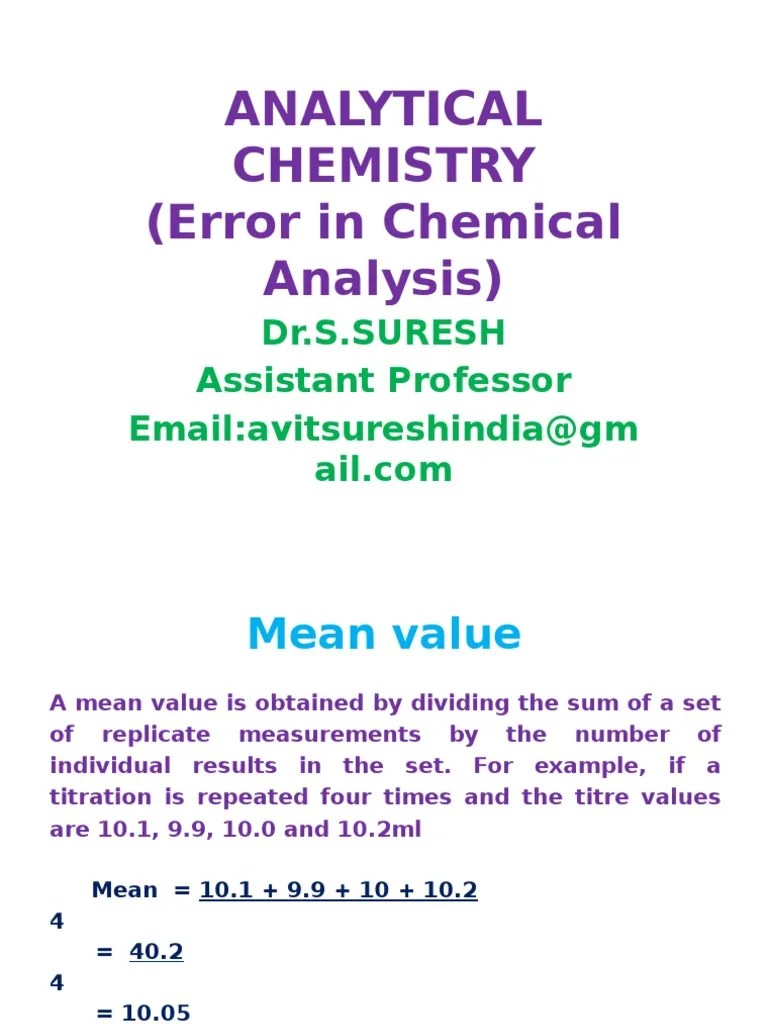 Error in Chemical Analysis PDF Accuracy And Precision Significant