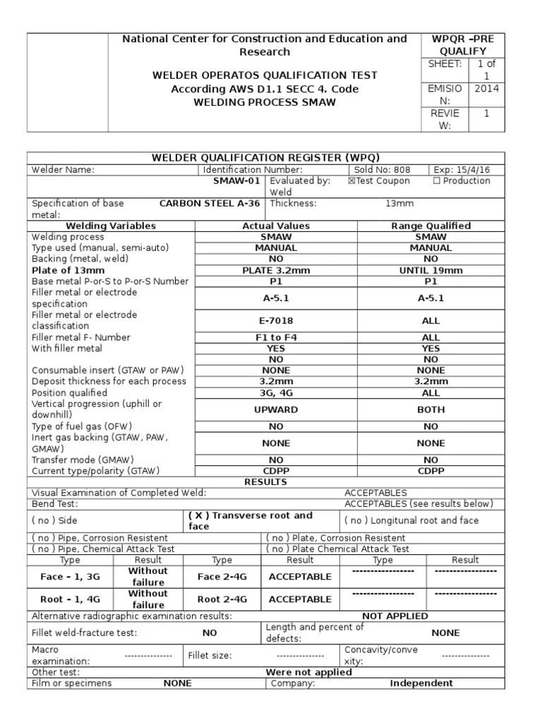Welder Operators Qualification Test