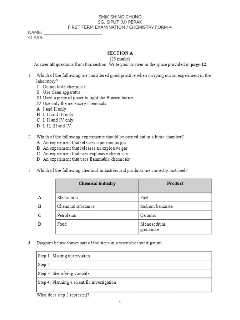 First Term Form 4 2015 Atoms Chemical Elements