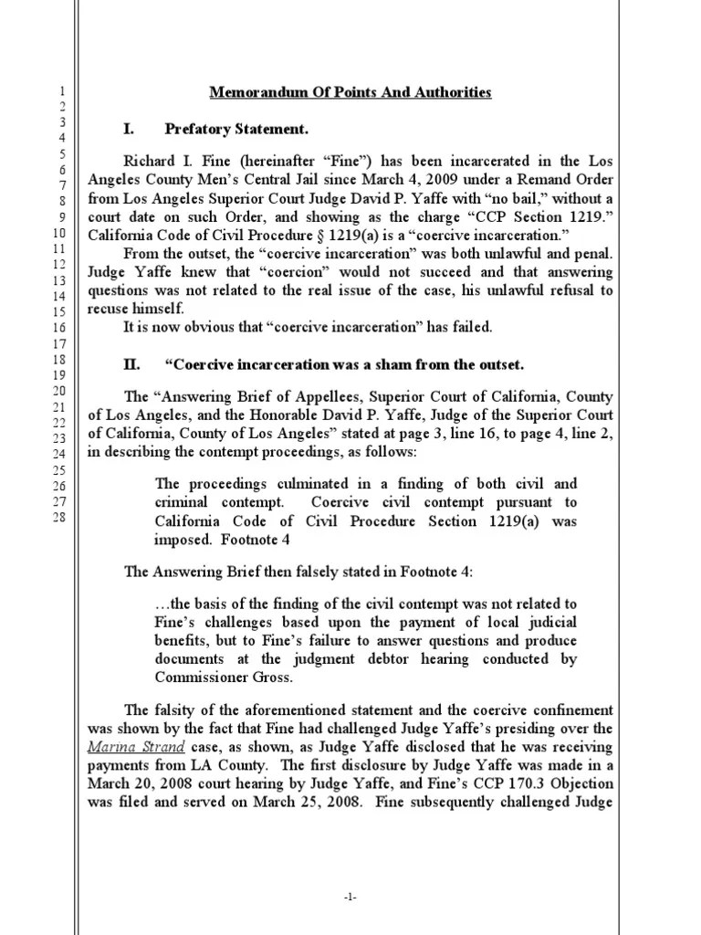 Memorandum of Points and Authorities Contempt Of Court Supreme