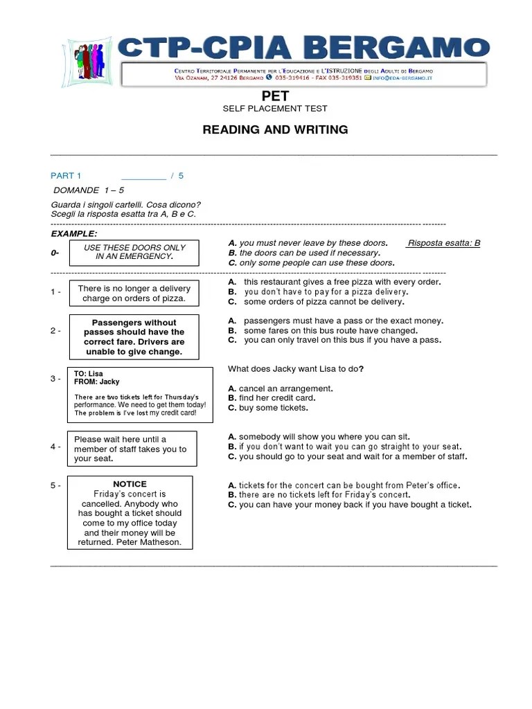 PET Reading Writing PDF Travel Visa Egypt