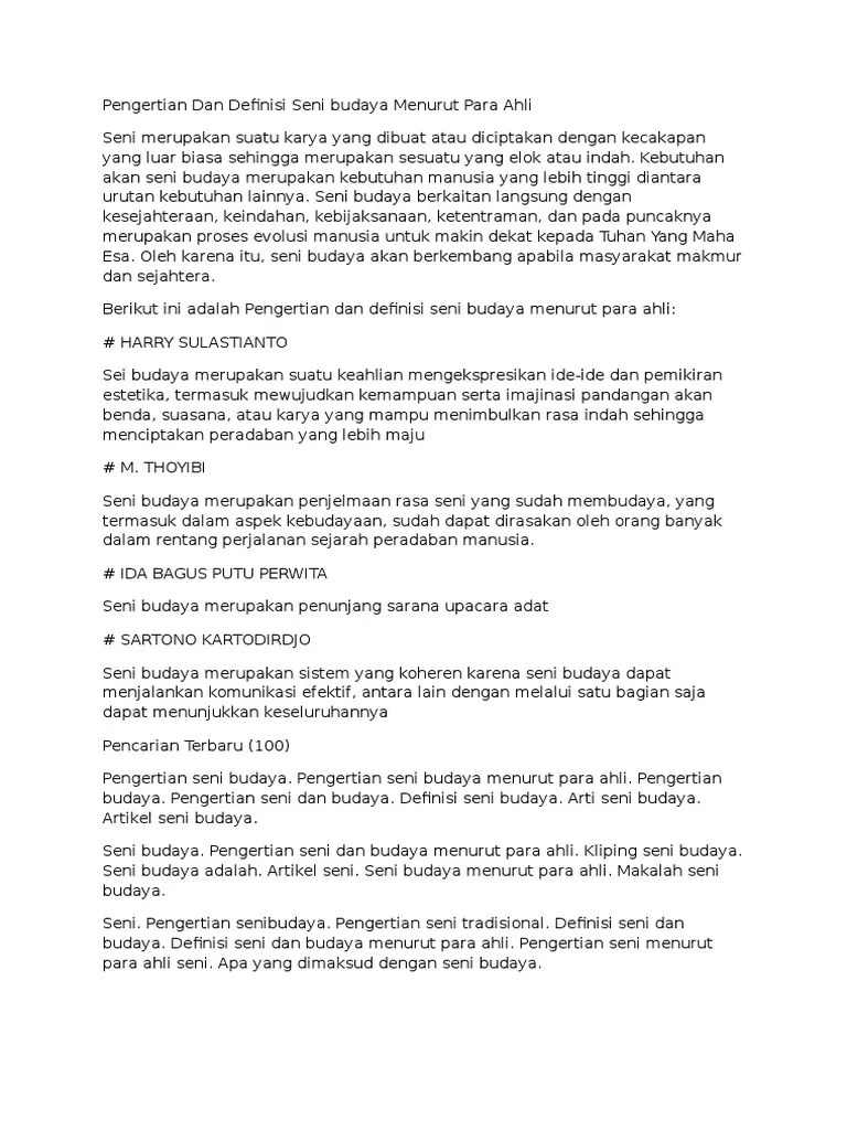 Pengertian Dan Definisi Seni Budaya Menurut para Ahli | PDF