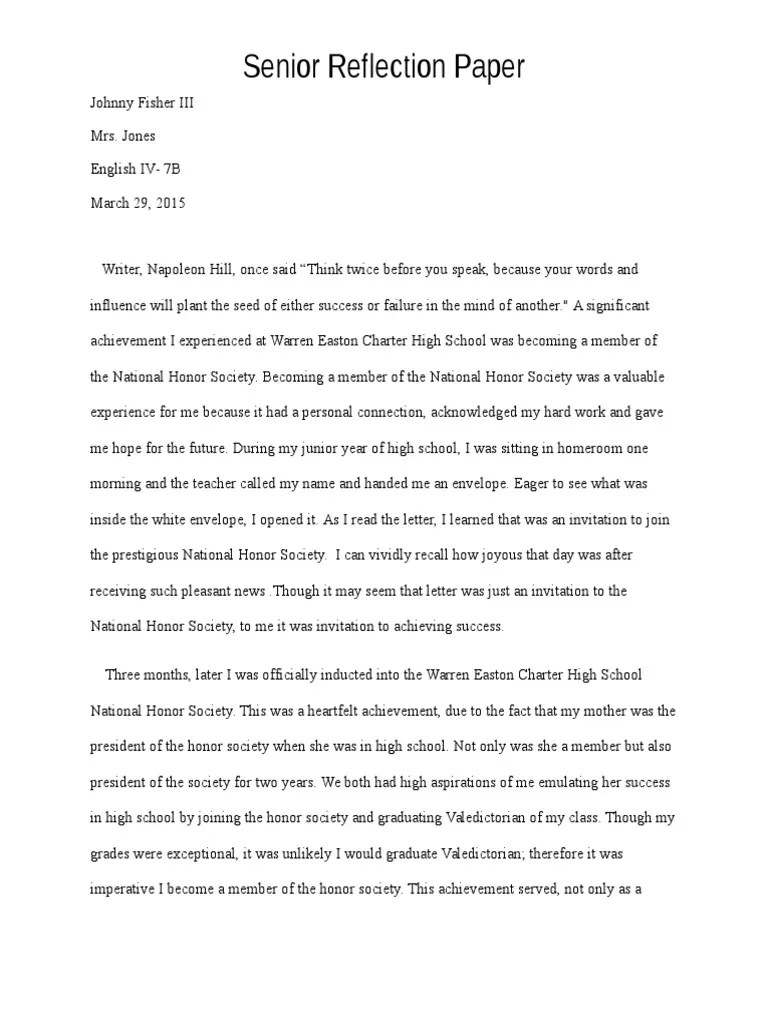 2015 senior reflection essay Motivation SelfImprovement Free 30