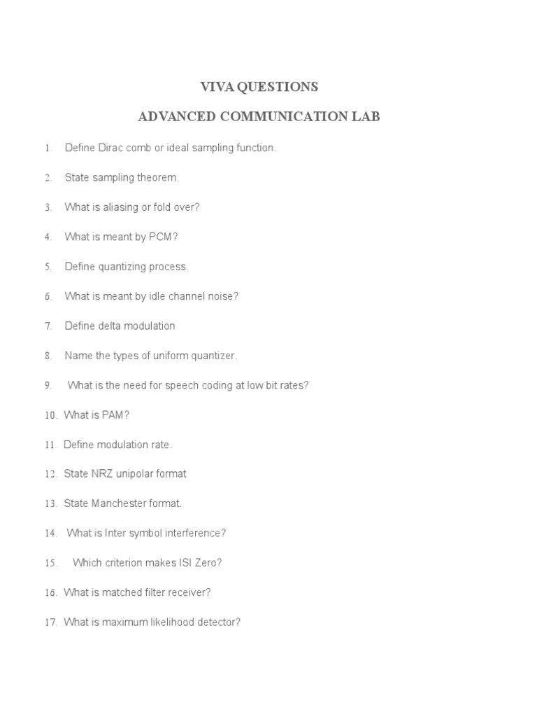 Viva Questions Advanced Communication Lab PDF Modulation