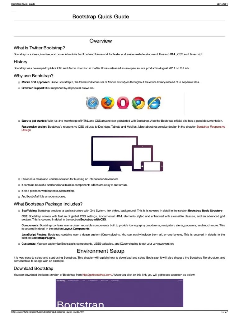 Bootstrap Quick Guide PDF Bootstrap (Front End Framework) Html