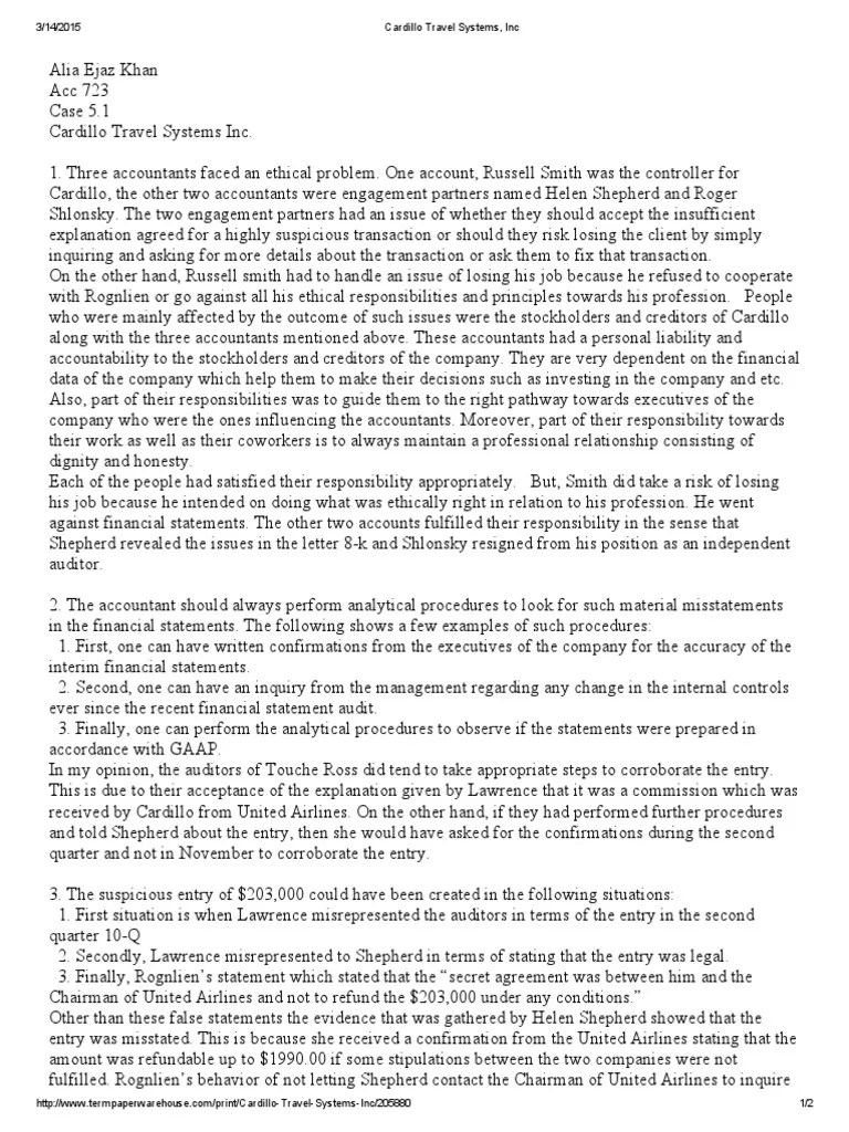 Cardillo Travel Systems, Inc Financial Audit Accounting