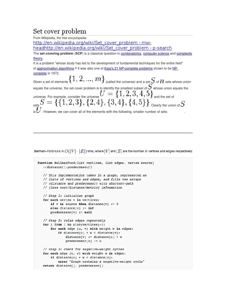 Set Cover Problem PDF Time Complexity Computational Problems