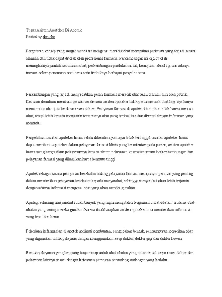 Tugas Asisten Apoteker Di Apotek | PDF