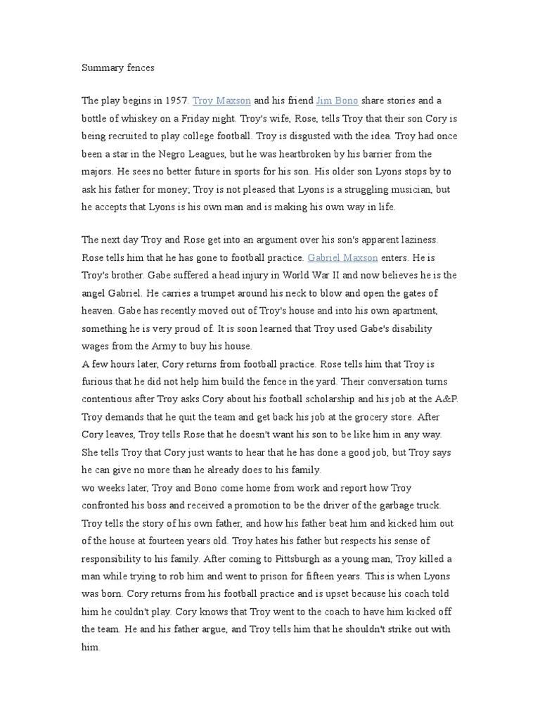 Summary Fences Fences (Play)