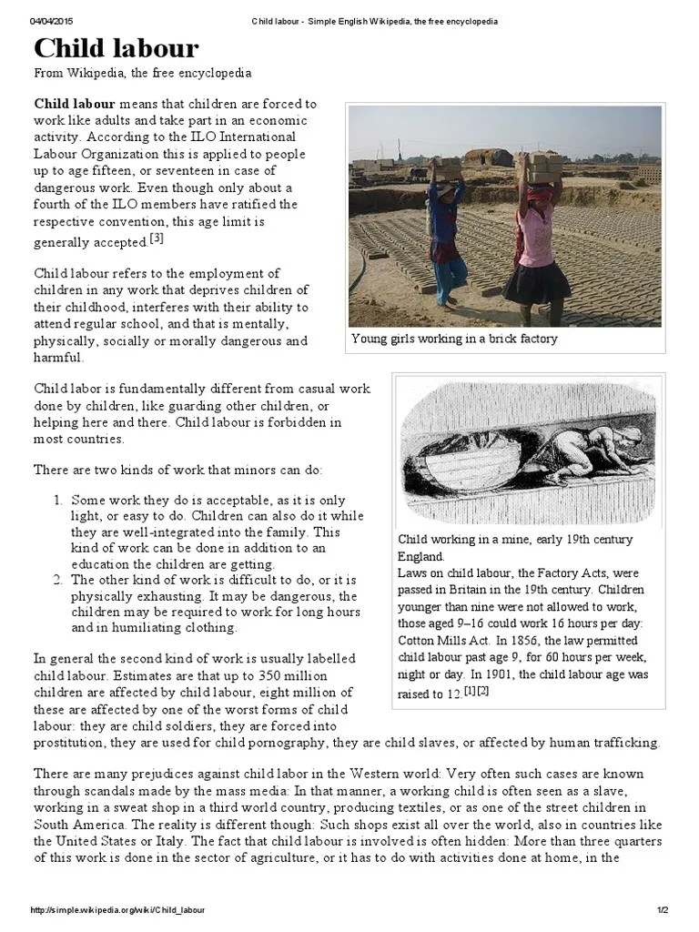 child labour simple english wikipedia, the free encyclopedia Child