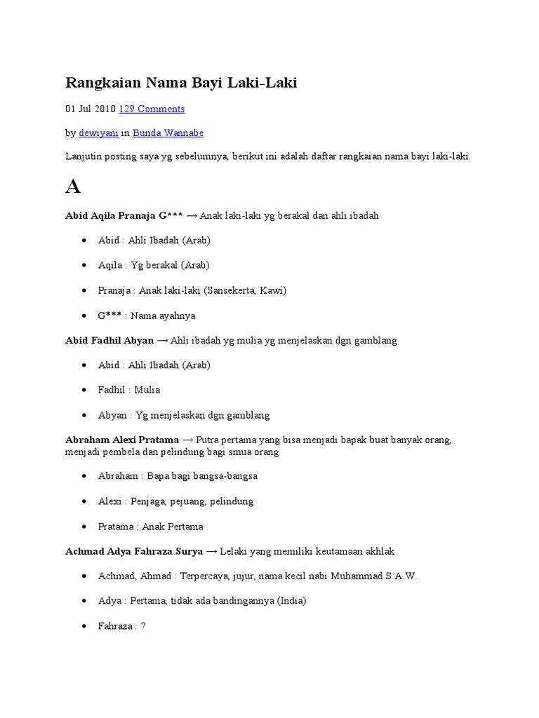 Arti Nama Anak Laki Laki Pertama Dalam Bahasa Arab